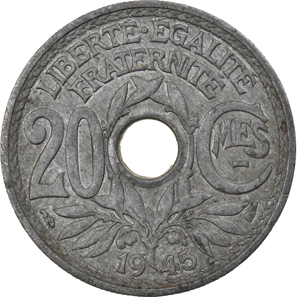 Moneta, Francja, Lindauer, 20 Centimes, 1945, Paris, EF(40-45), Cynk, KM:907.1