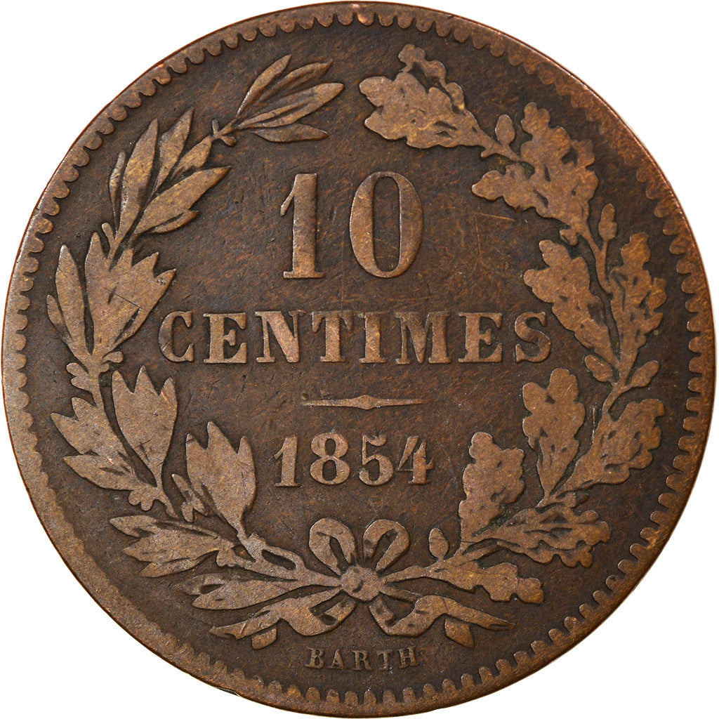 Coin, Luxembourg, William III, 10 Centimes, 1854, Utrecht, EF(40-45), Bronze