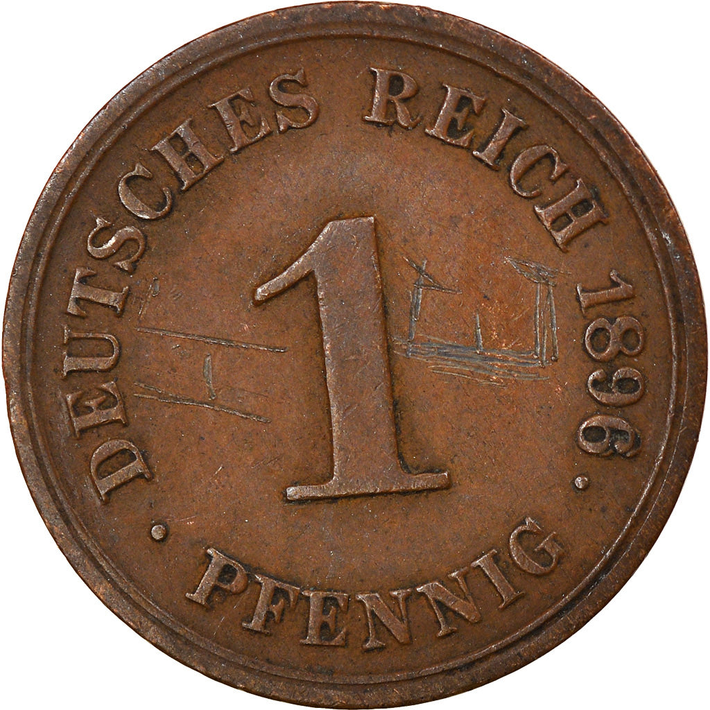 Coin, GERMANY - EMPIRE, Wilhelm II, Pfennig, 1896, Karlsruhe, VF(30-35), Copper