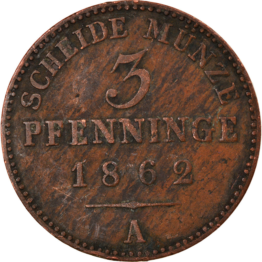 Monnaie, Etats allemands, PRUSSIA, Wilhelm I, 3 Pfennig, 1862, Berlin, TB+