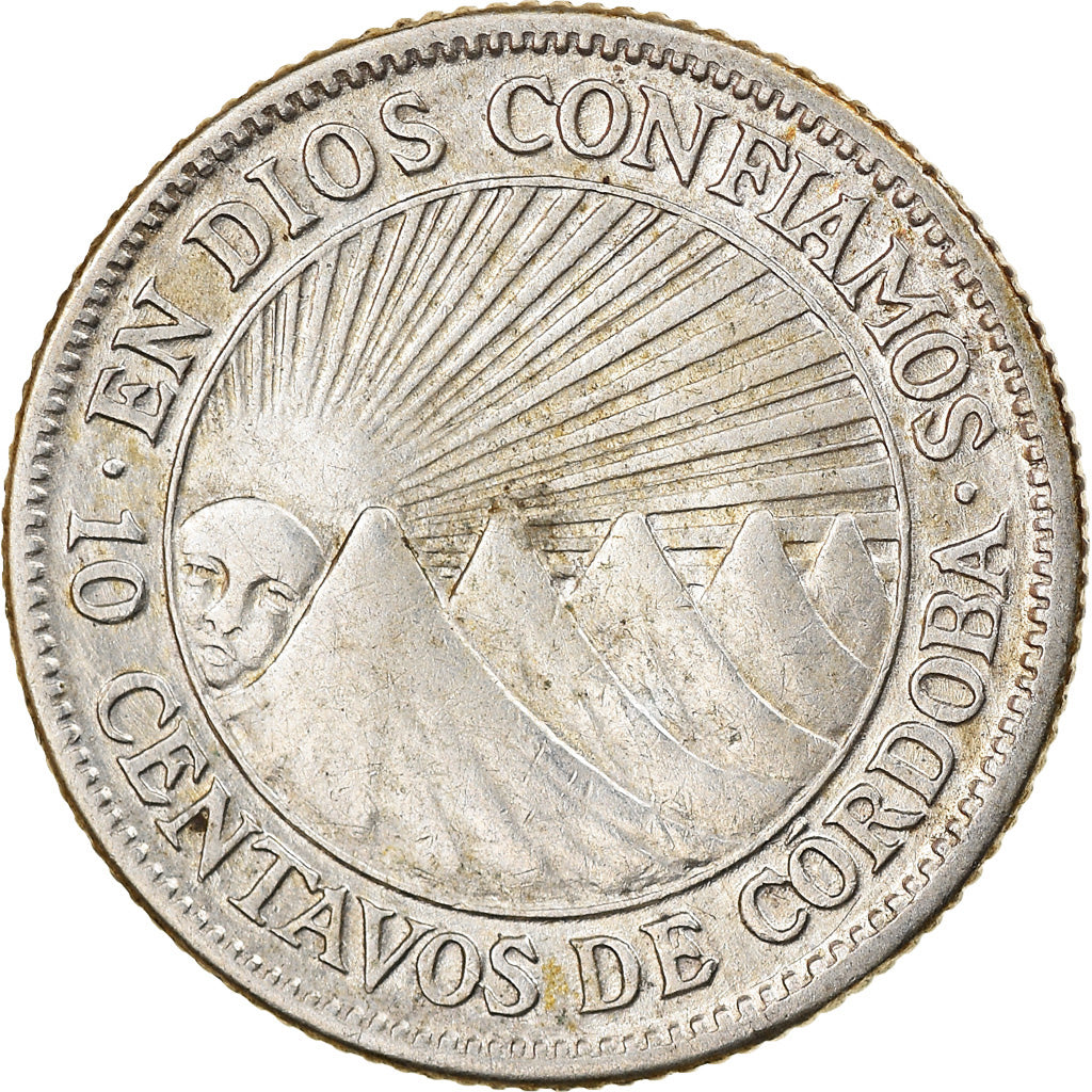 Moneda, Nicaragua, 10 Centavos, 1936, Heaton, MBC, Plata, KM:13