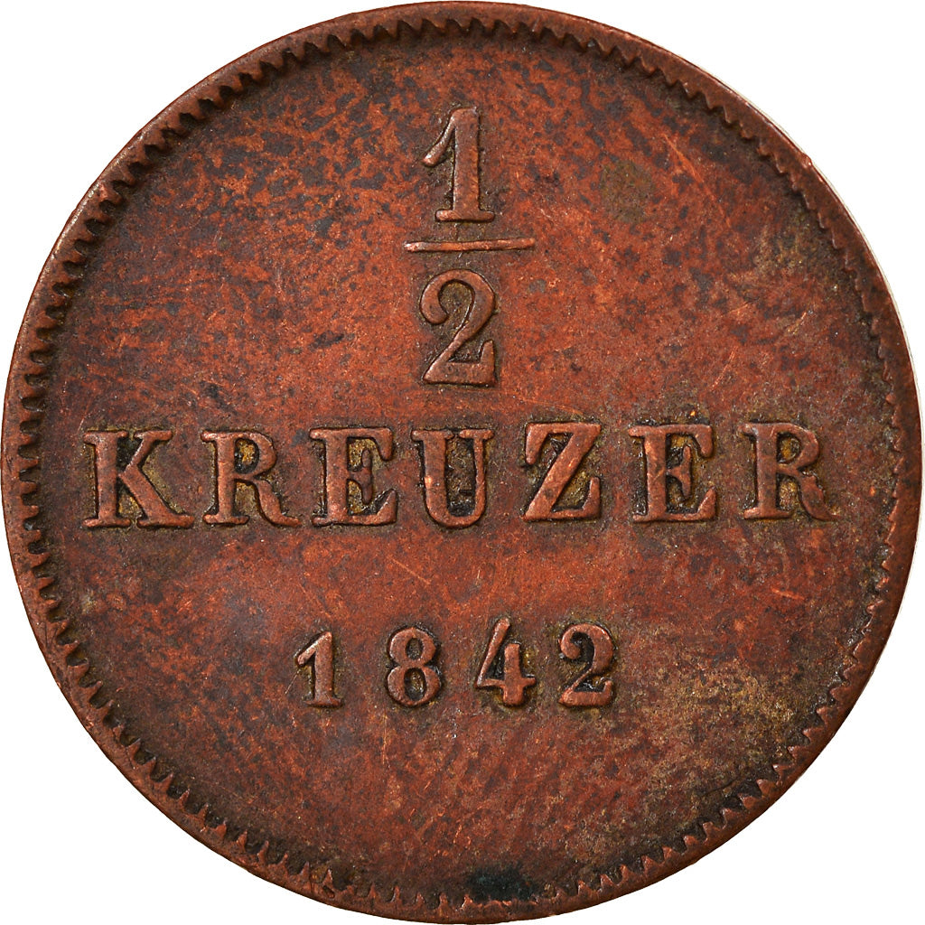 Monnaie, Etats allemands, WURTTEMBERG, Wilhelm I, 1/2 Kreuzer, 4 Pfennig, 1842