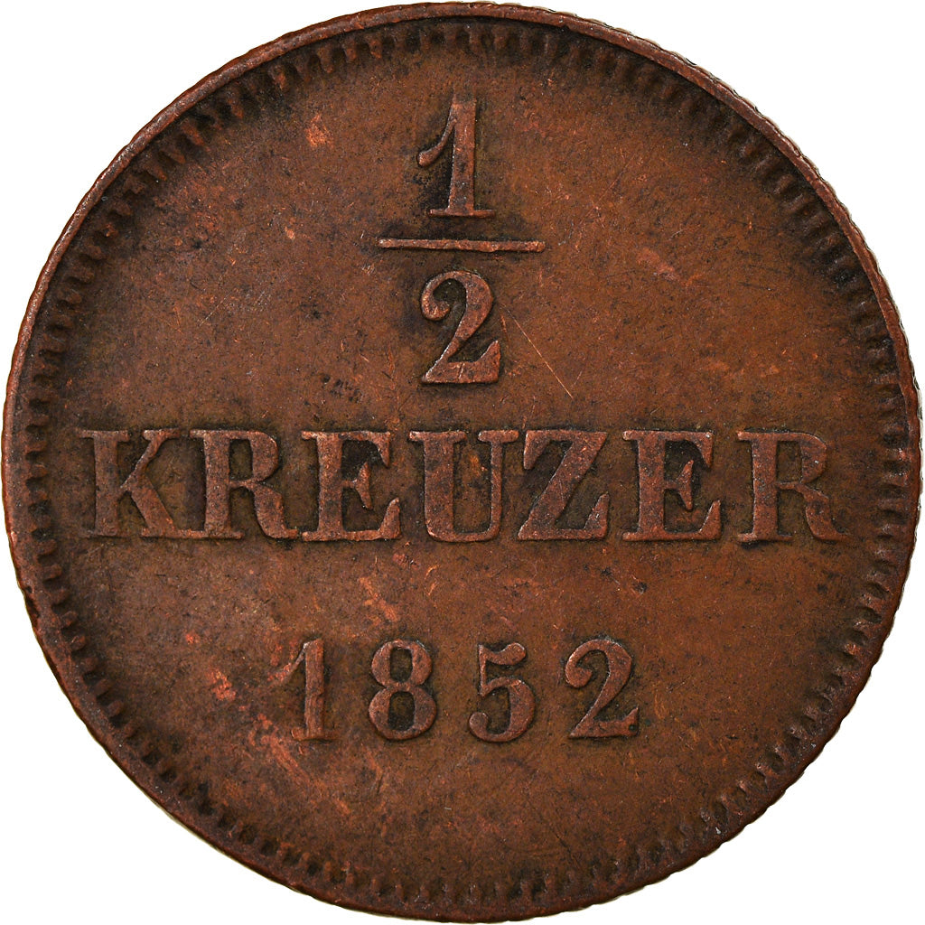 Monnaie, Etats allemands, WURTTEMBERG, Wilhelm I, 1/2 Kreuzer, 4 Pfennig, 1852