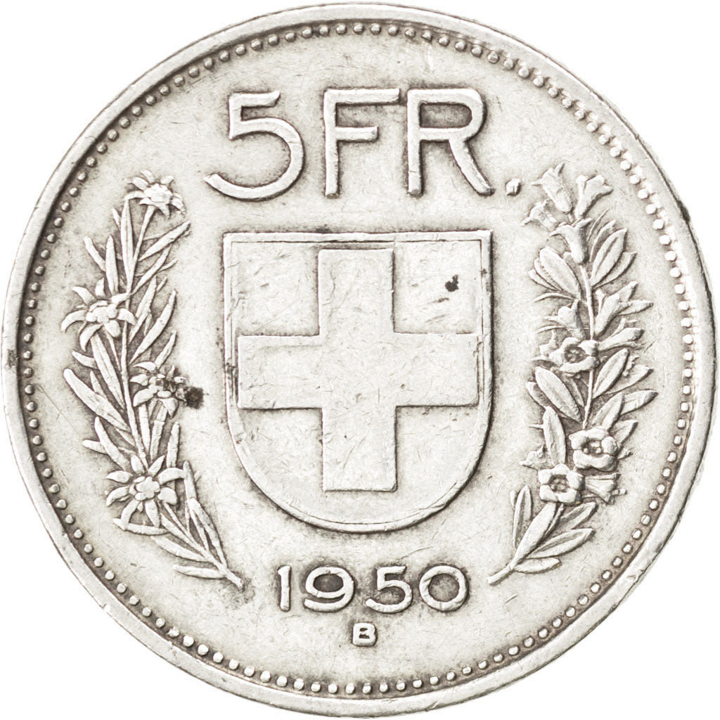 SWITZERLAND, 5 Francs, 1950, Bern, KM #40, EF(40-45), Silver, 31.45, 14.95