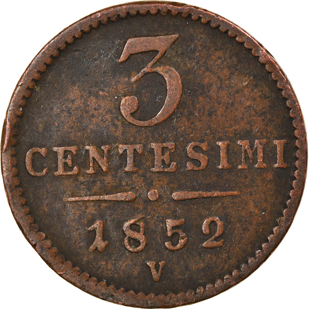 Monnaie, États italiens, LOMBARDY-VENETIA, 3 Centesimi, 1852, Venice, TTB