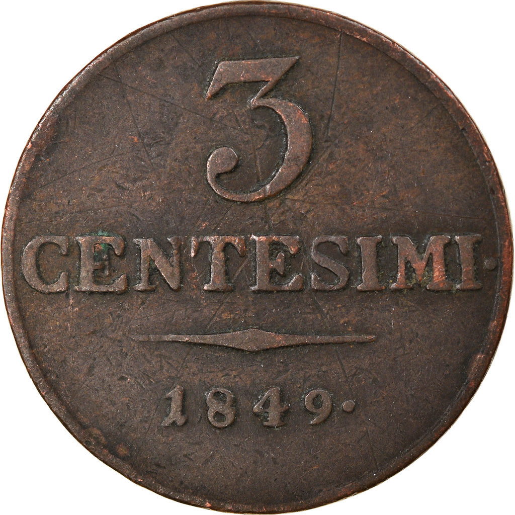 Monnaie, États italiens, LOMBARDY-VENETIA, 3 Centesimi, 1849, Milan, TTB
