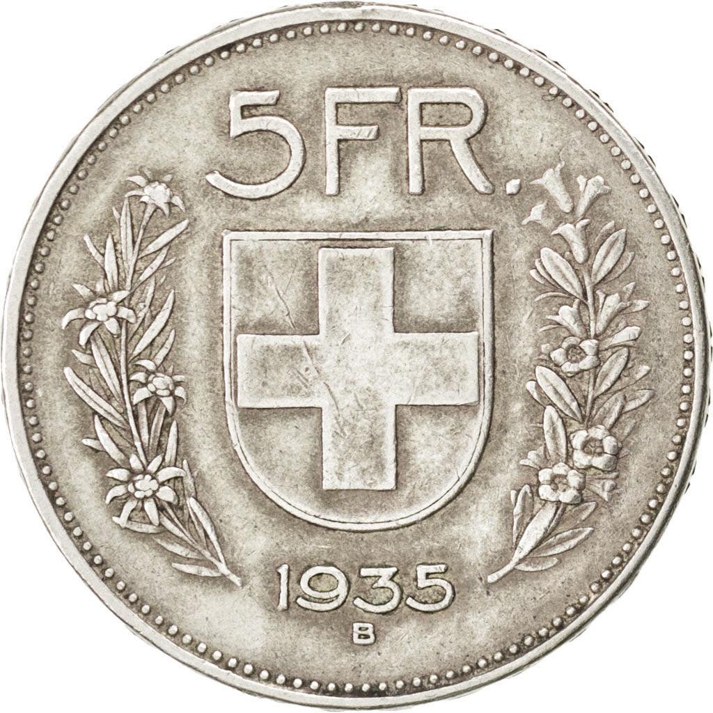 SWITZERLAND, 5 Francs, 1935, Bern, KM #40, VF(30-35), Silver, 31.45, 14.95