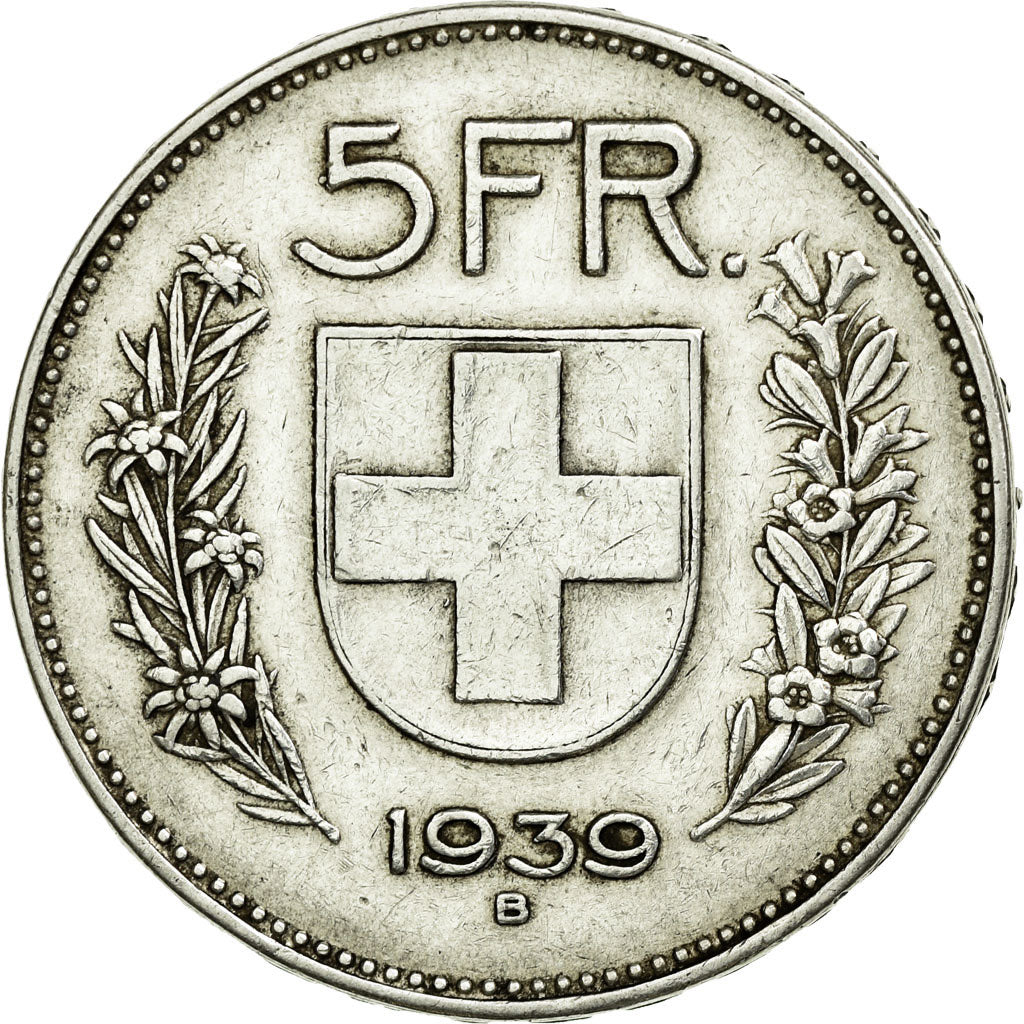 Coin, Switzerland, 5 Francs, 1939, Bern, EF(40-45), Silver, KM:40