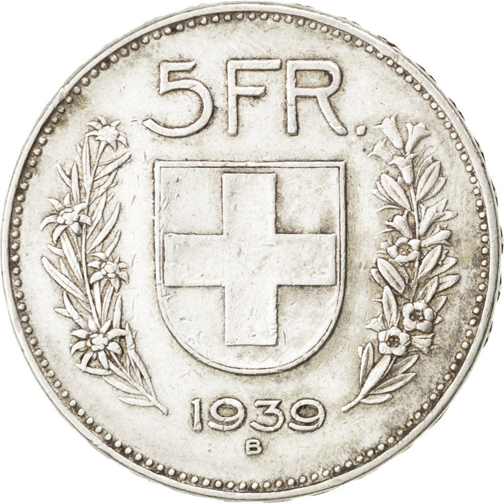 Svizzera, 5 Francs, 1939, Bern, BB+, Argento, KM:40