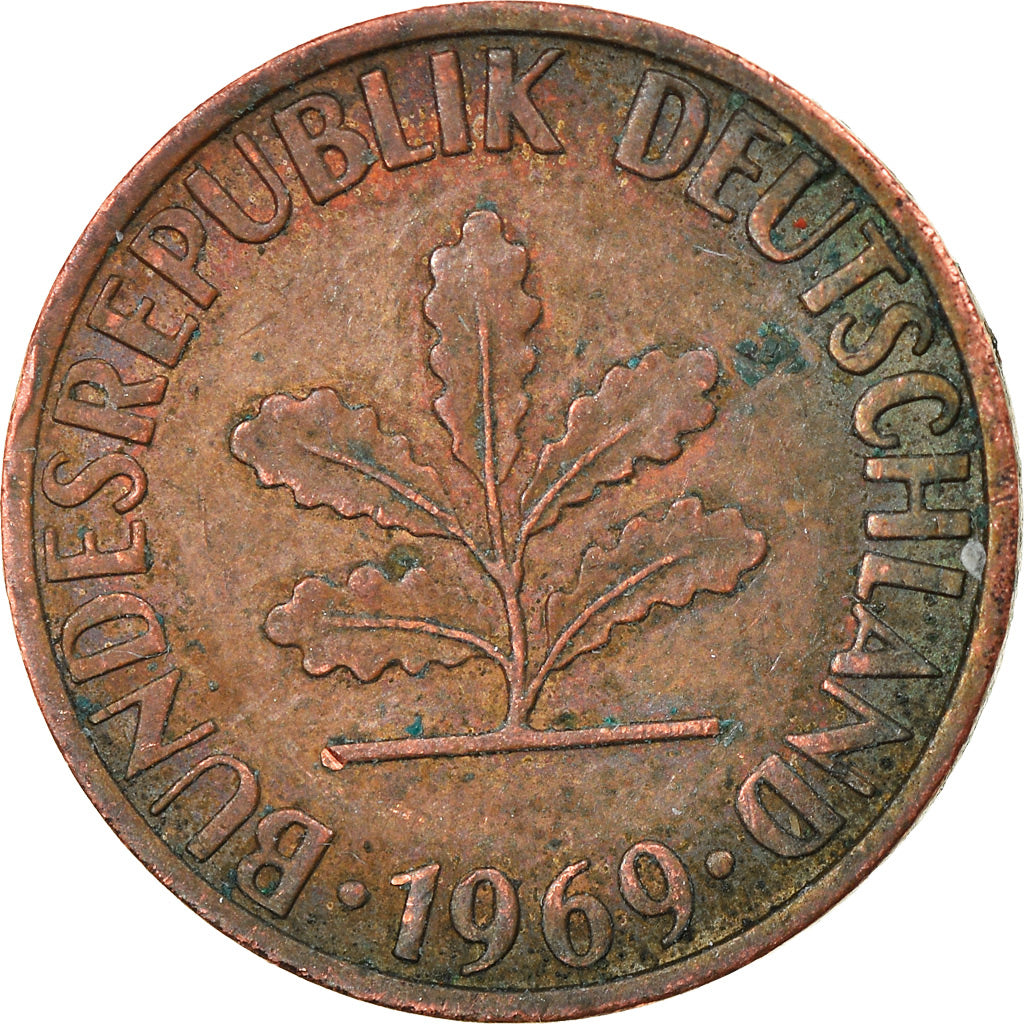 Moneta, Niemcy - RFN, Pfennig, 1969, Munich, VF(30-35), Miedź platerowana