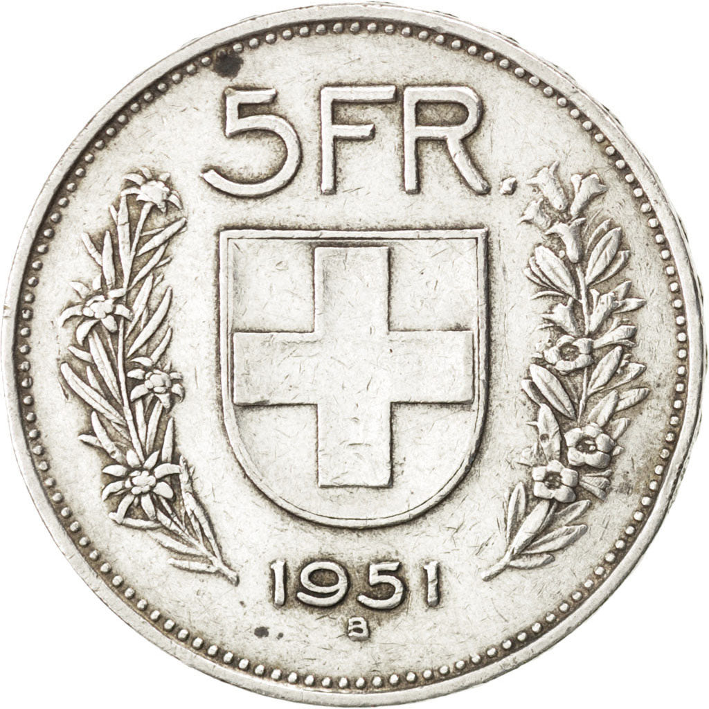 Suisse, Confédération Helvétique, 5 Francs 1951 B, KM 40