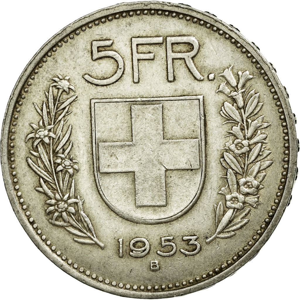 Coin, Switzerland, 5 Francs, 1953, Bern, EF(40-45), Silver, KM:40