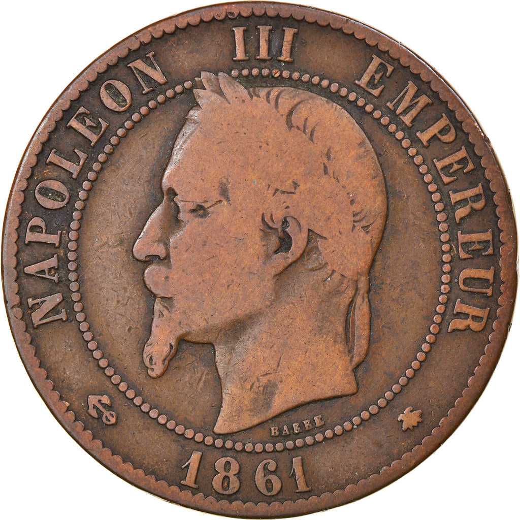 Moneda, Francia, Napoleon III, Napoléon III, 10 Centimes, 1861, Paris, BC+