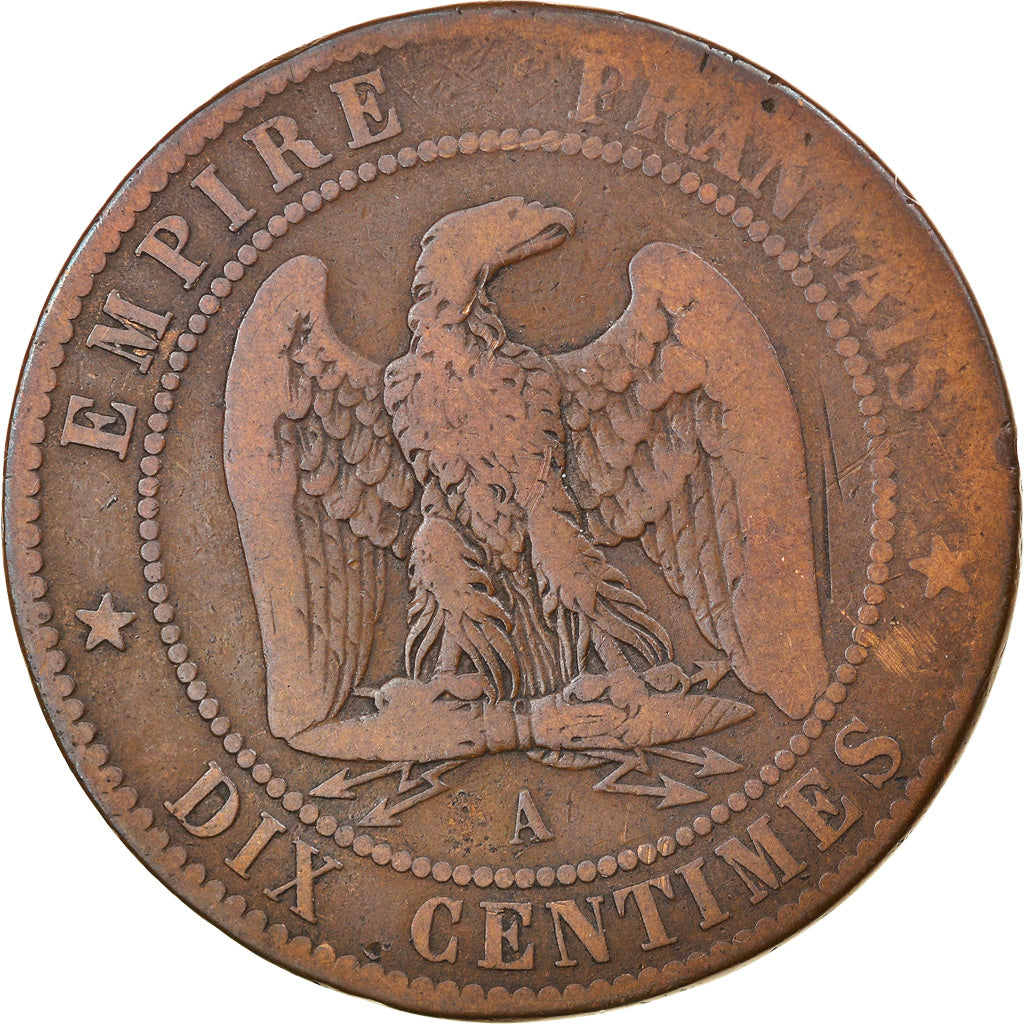 Moneda, Francia, Napoleon III, Napoléon III, 10 Centimes, 1861, Paris, BC+