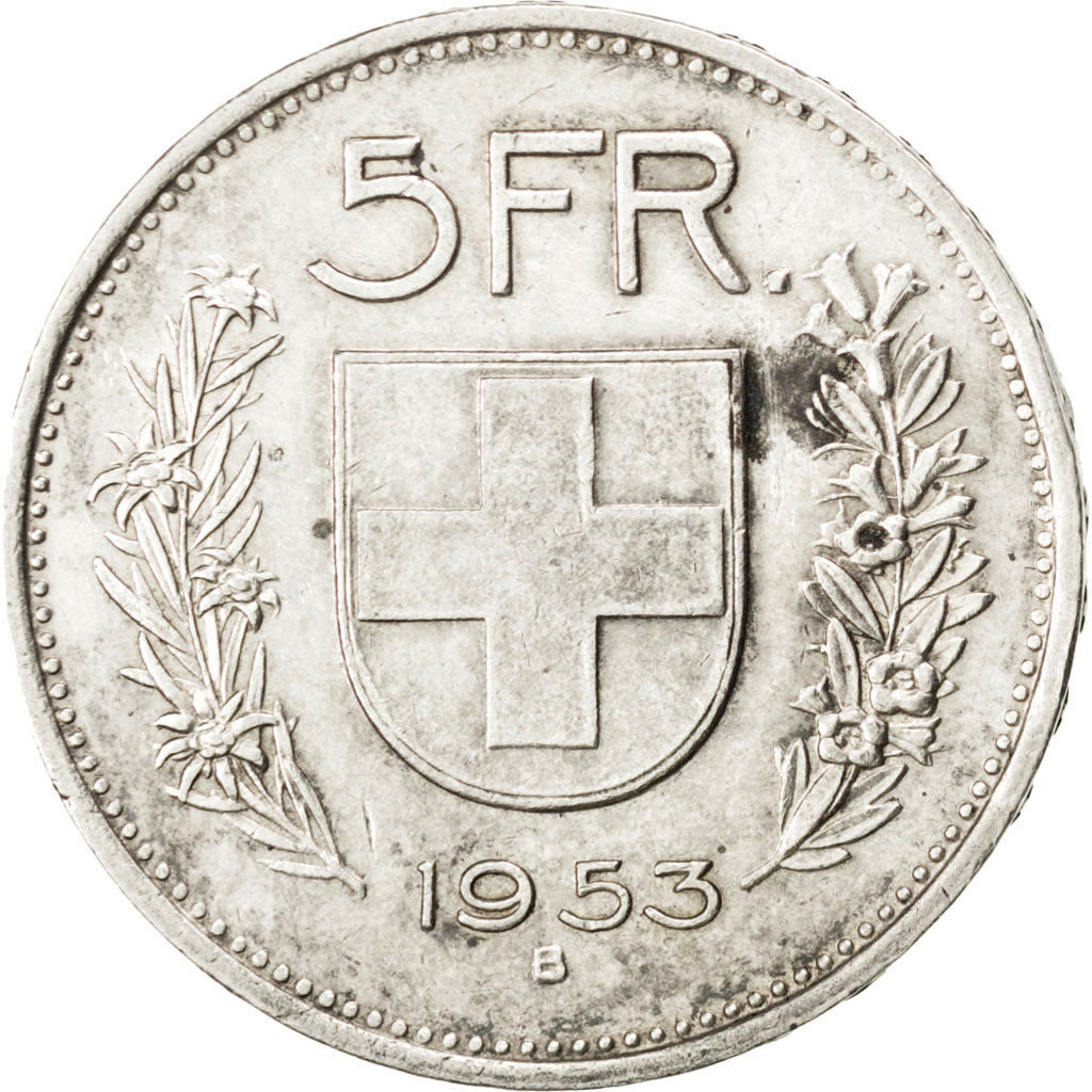Coin, Switzerland, 5 Francs, 1953, Bern, EF(40-45), Silver, KM:40