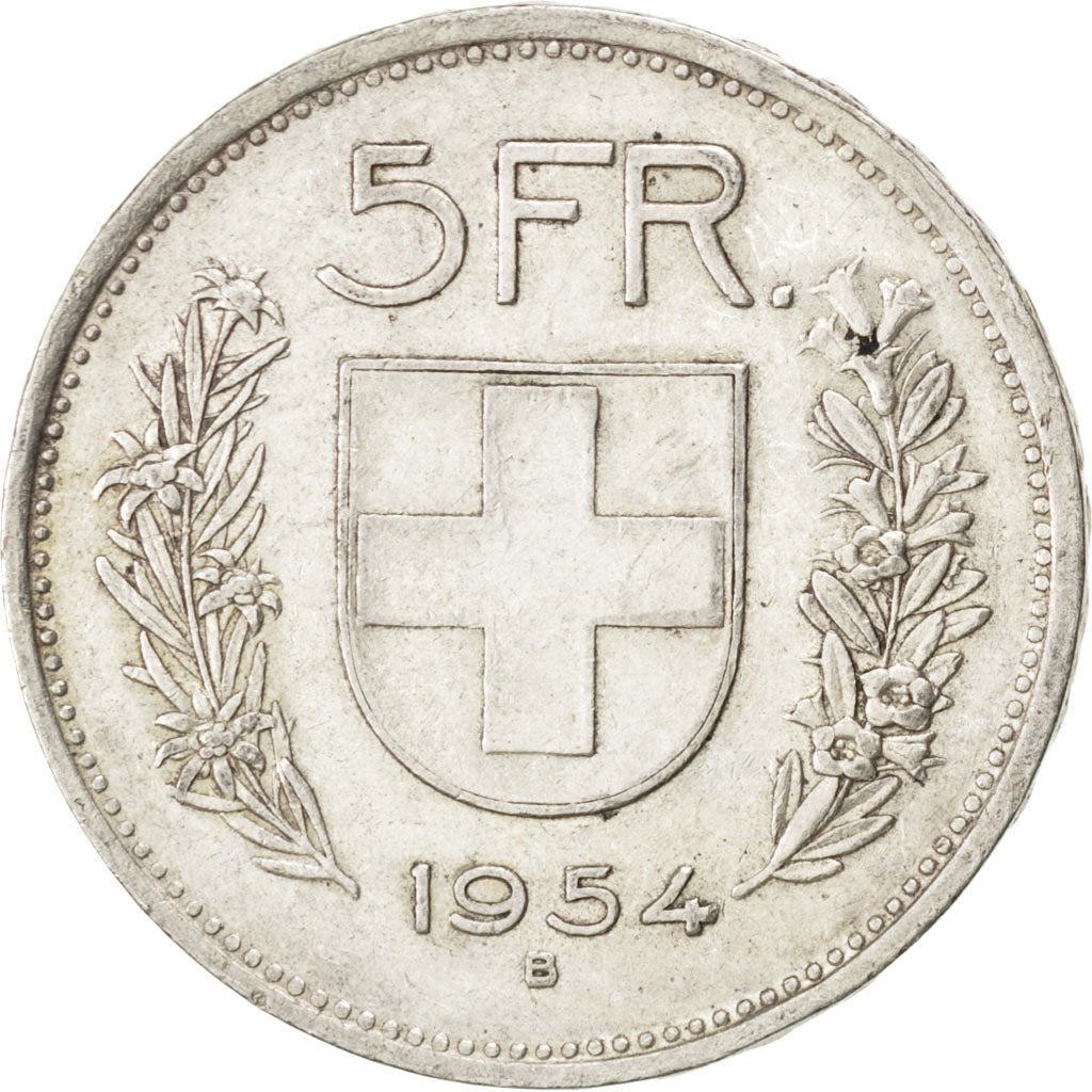 SWITZERLAND, 5 Francs, 1954, Bern, KM #40, EF(40-45), Silver, 31.45, 14.98