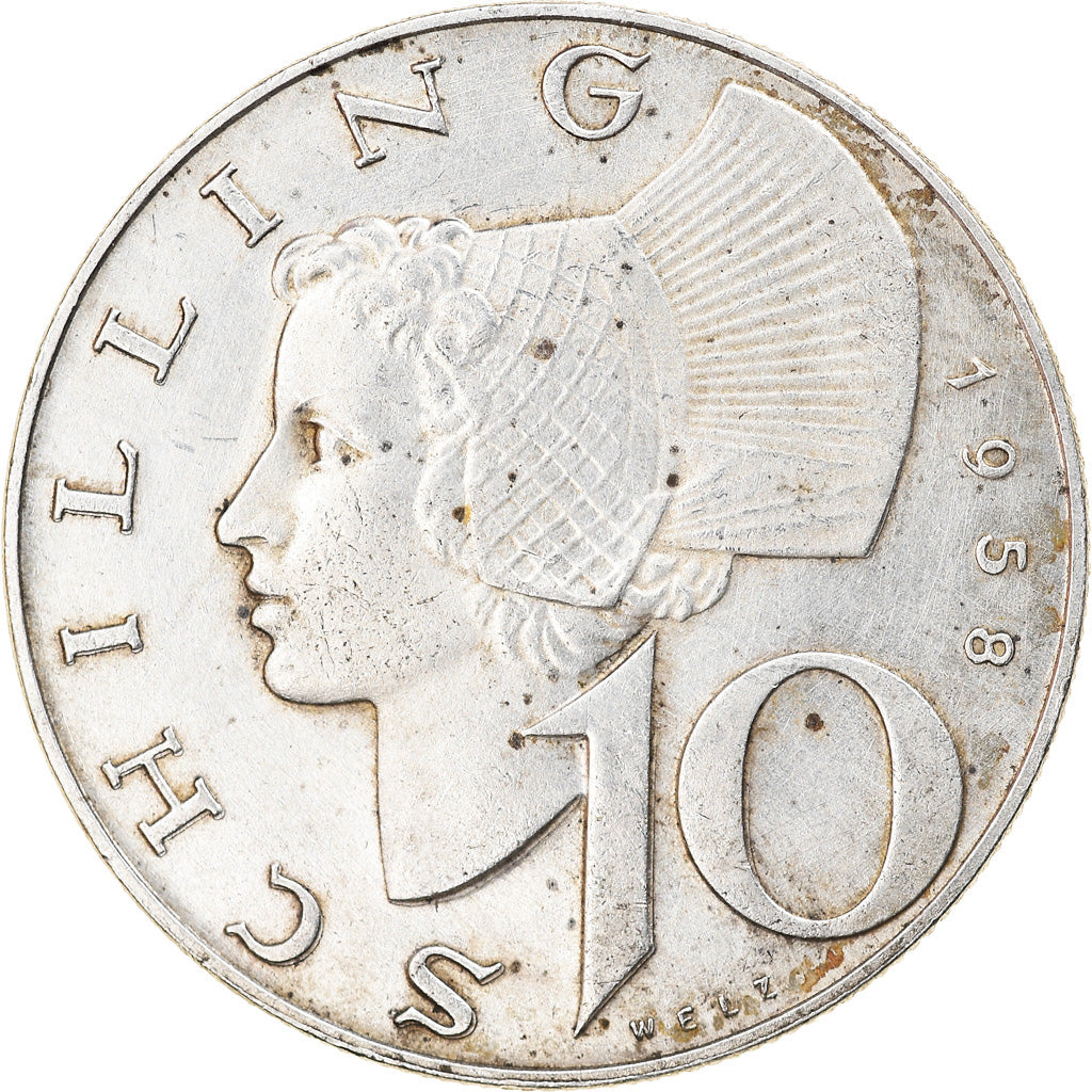 Coin, Austria, 10 Schilling, 1958, VF(30-35), Silver, KM:2882