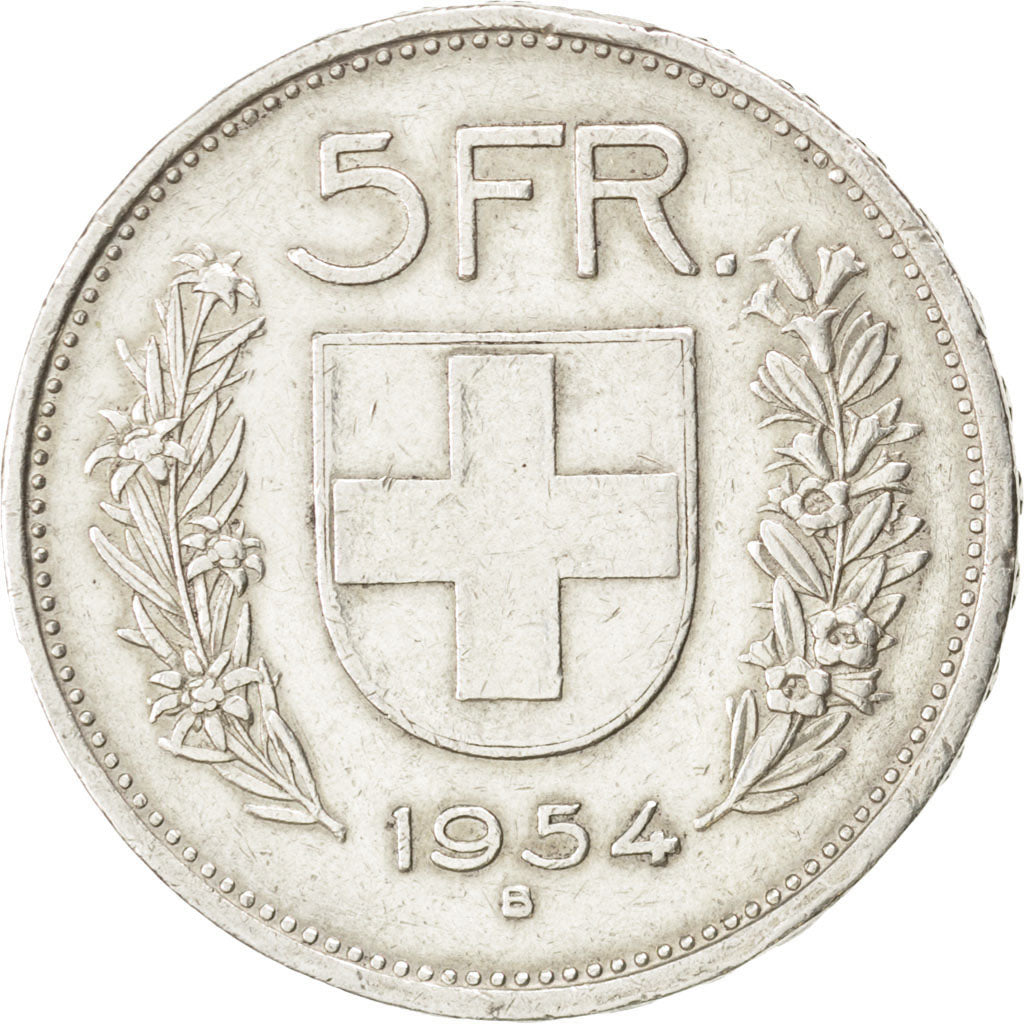 SWITZERLAND, 5 Francs, 1954, Bern, KM #40, EF(40-45), Silver, 31.45, 14.99