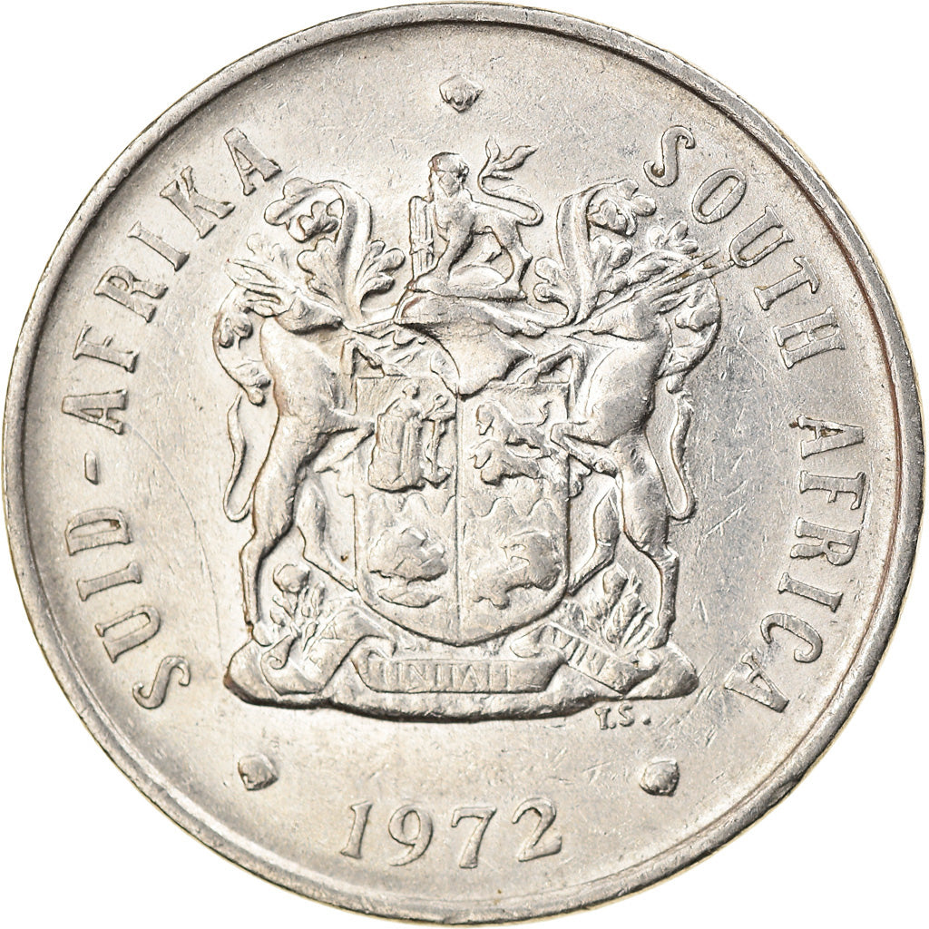 Moneda, Sudáfrica, 20 Cents, 1972, BC+, Níquel, KM:86