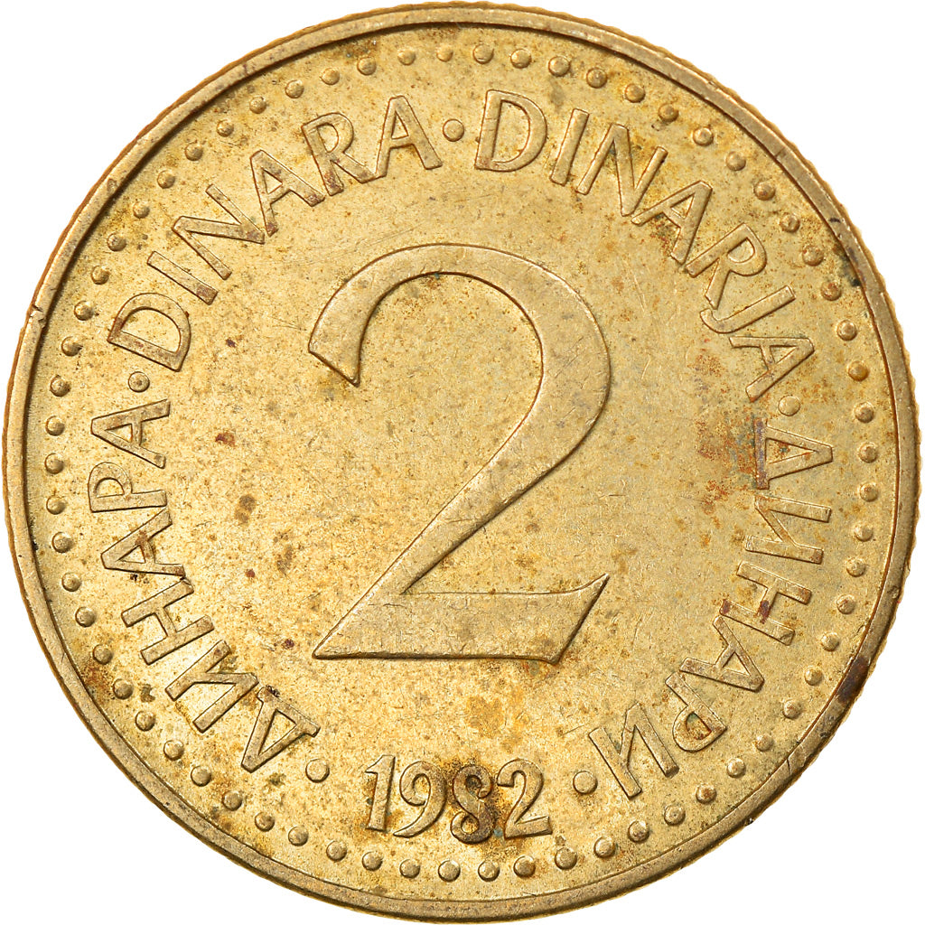 Coin, Yugoslavia, 2 Dinara, 1982, VF(30-35), Nickel-brass, KM:87