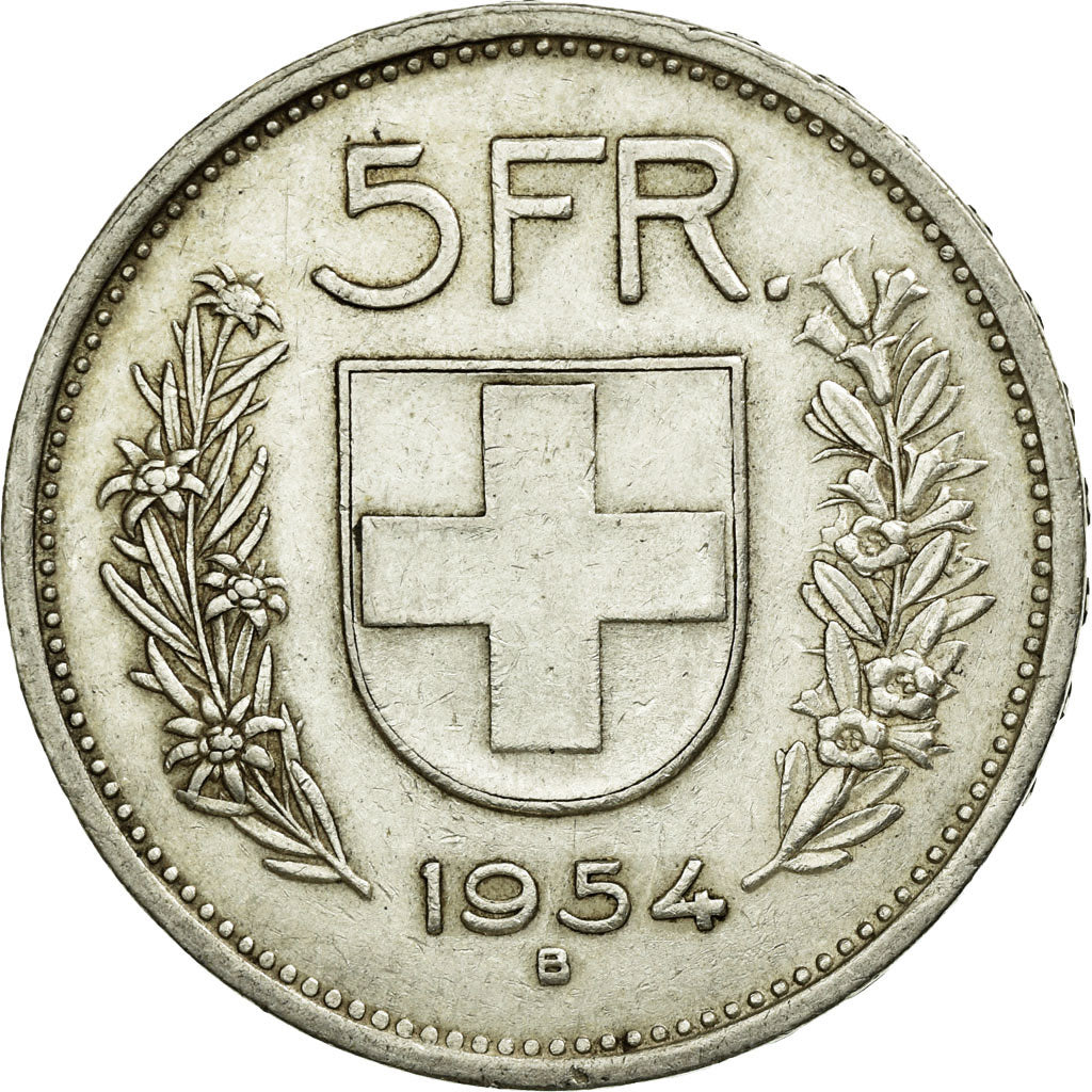 Coin, Switzerland, 5 Francs, 1954, Bern, AU(50-53), Silver, KM:40