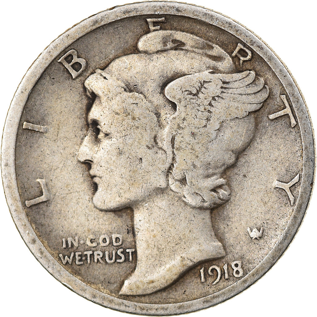 Moneta, Stati Uniti, Mercury Dime, Dime, 1918, U.S. Mint, Philadelphia, MB+