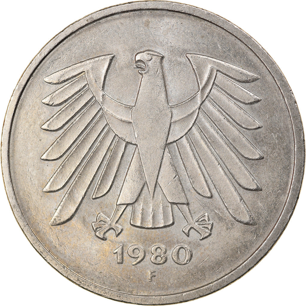 Coin, GERMANY - FEDERAL REPUBLIC, 5 Mark, 1980, Stuttgart, EF(40-45)