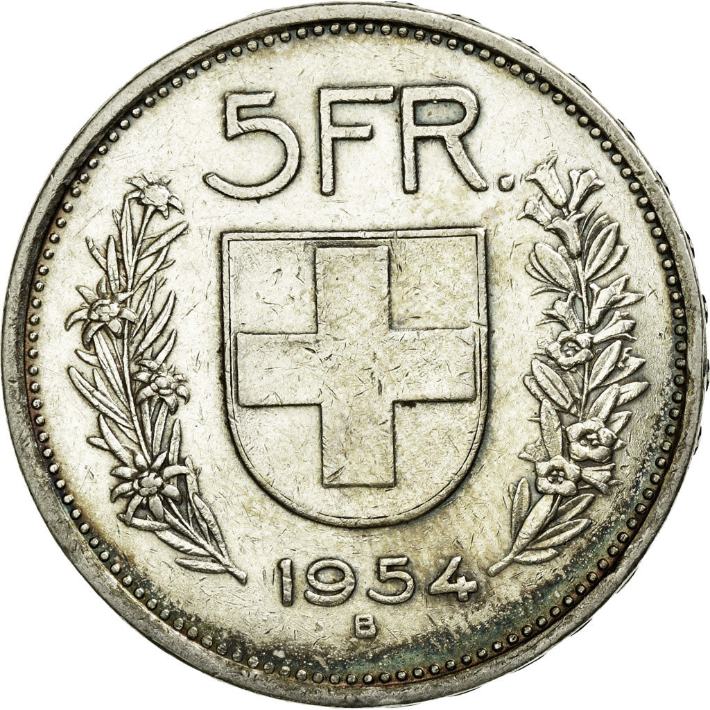 Coin, Switzerland, 5 Francs, 1954, Bern, AU(55-58), Silver, KM:40