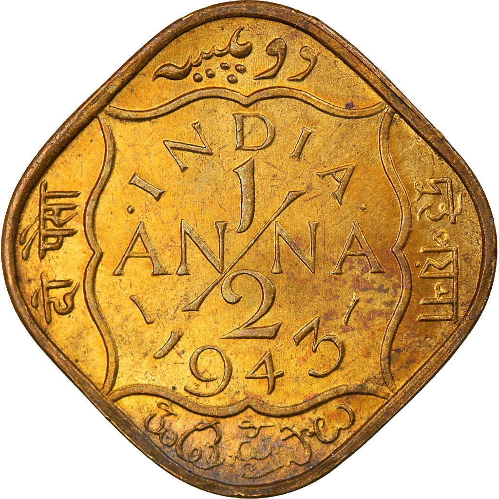 Coin, INDIA-BRITISH, George VI, 1/2 Anna, 1943, Calcutta, EF(40-45)