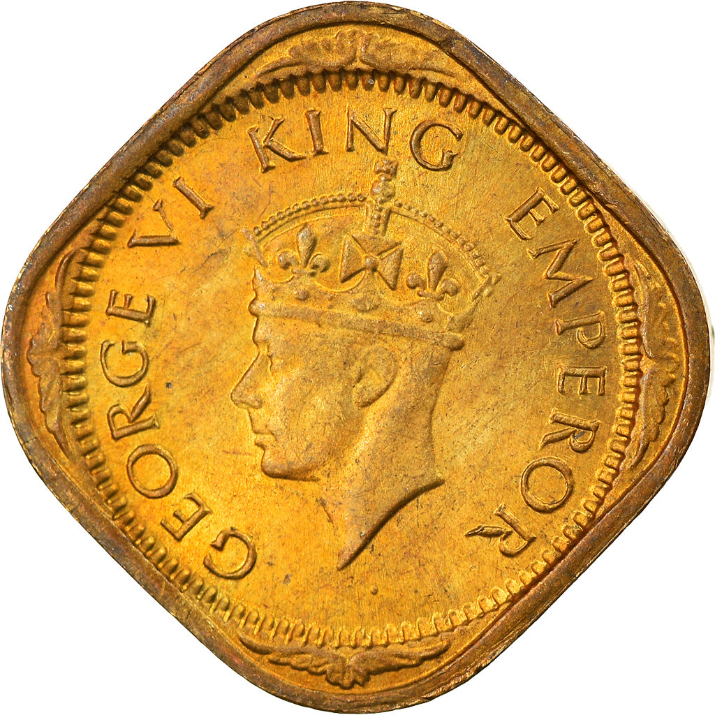 Monnaie, INDIA-BRITISH, George VI, 1/2 Anna, 1943, Calcutta, TTB, Nickel-brass