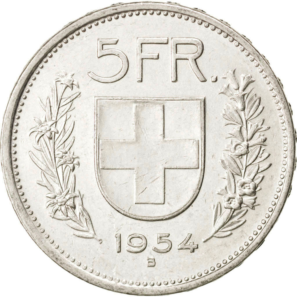 SWITZERLAND, 5 Francs, 1954, Bern, KM #40, MS(60-62), Silver, 31.45, 14.97