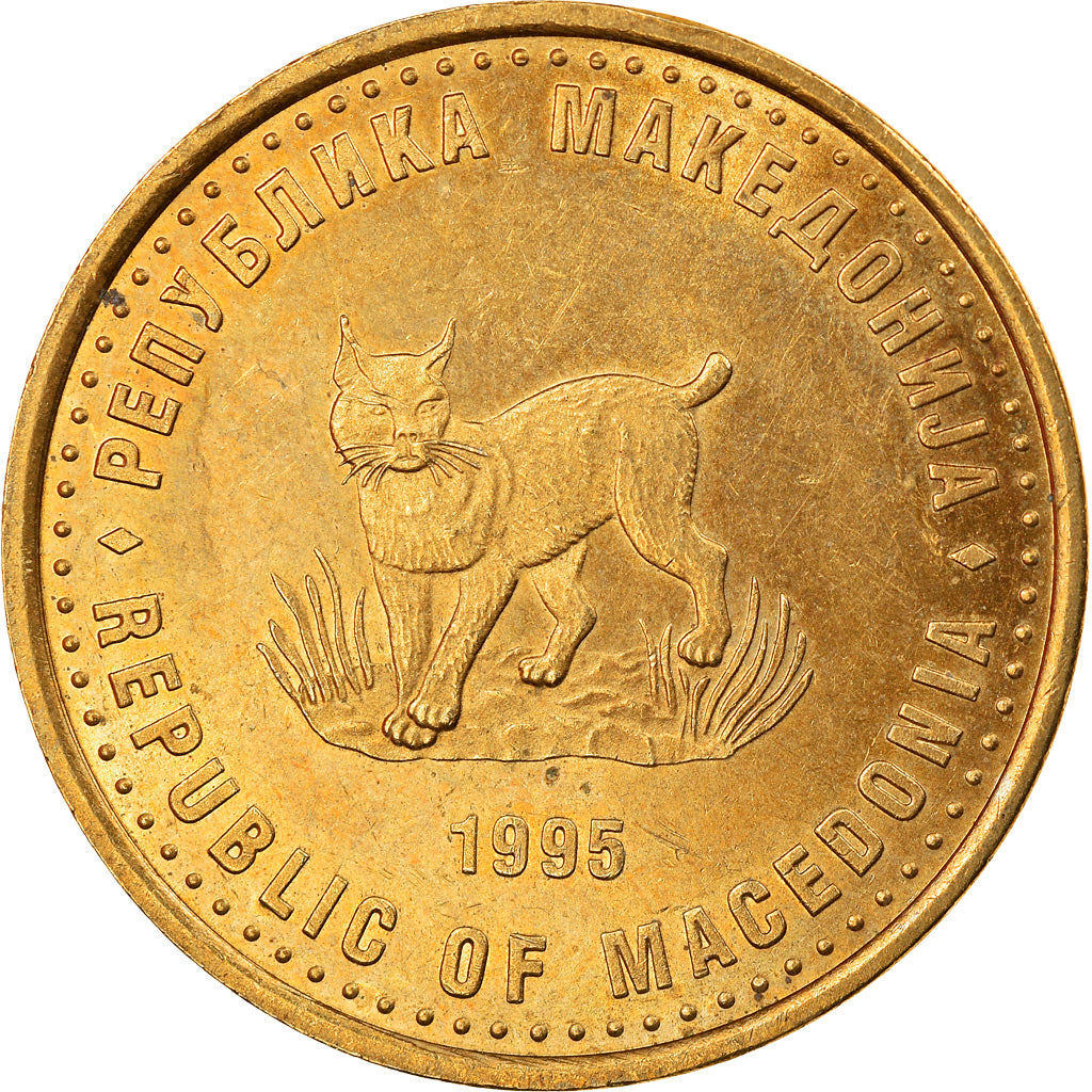 Moneda, Macedonia, 5 Denari, 1995, MBC, Latón, KM:7
