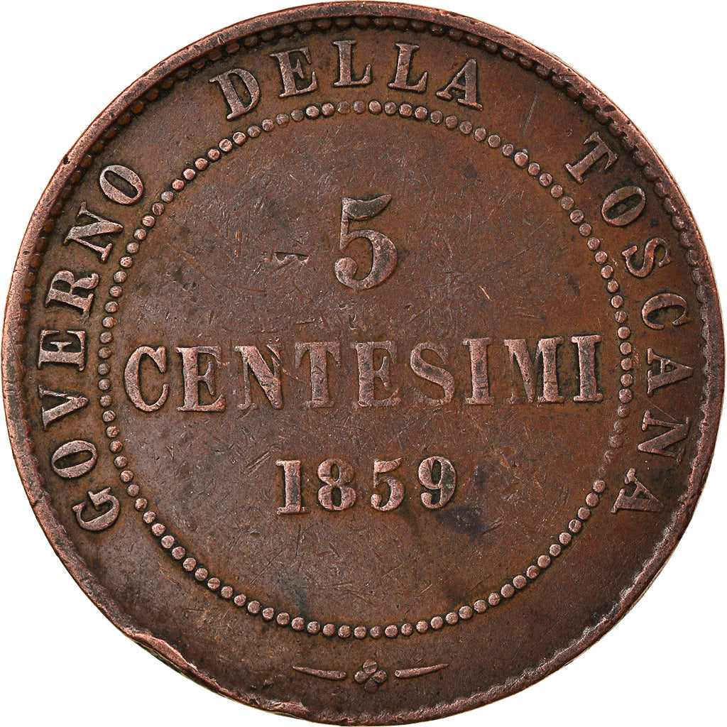Monnaie, États italiens, TUSCANY, Provisional Government, 5 Centesimi, 1859
