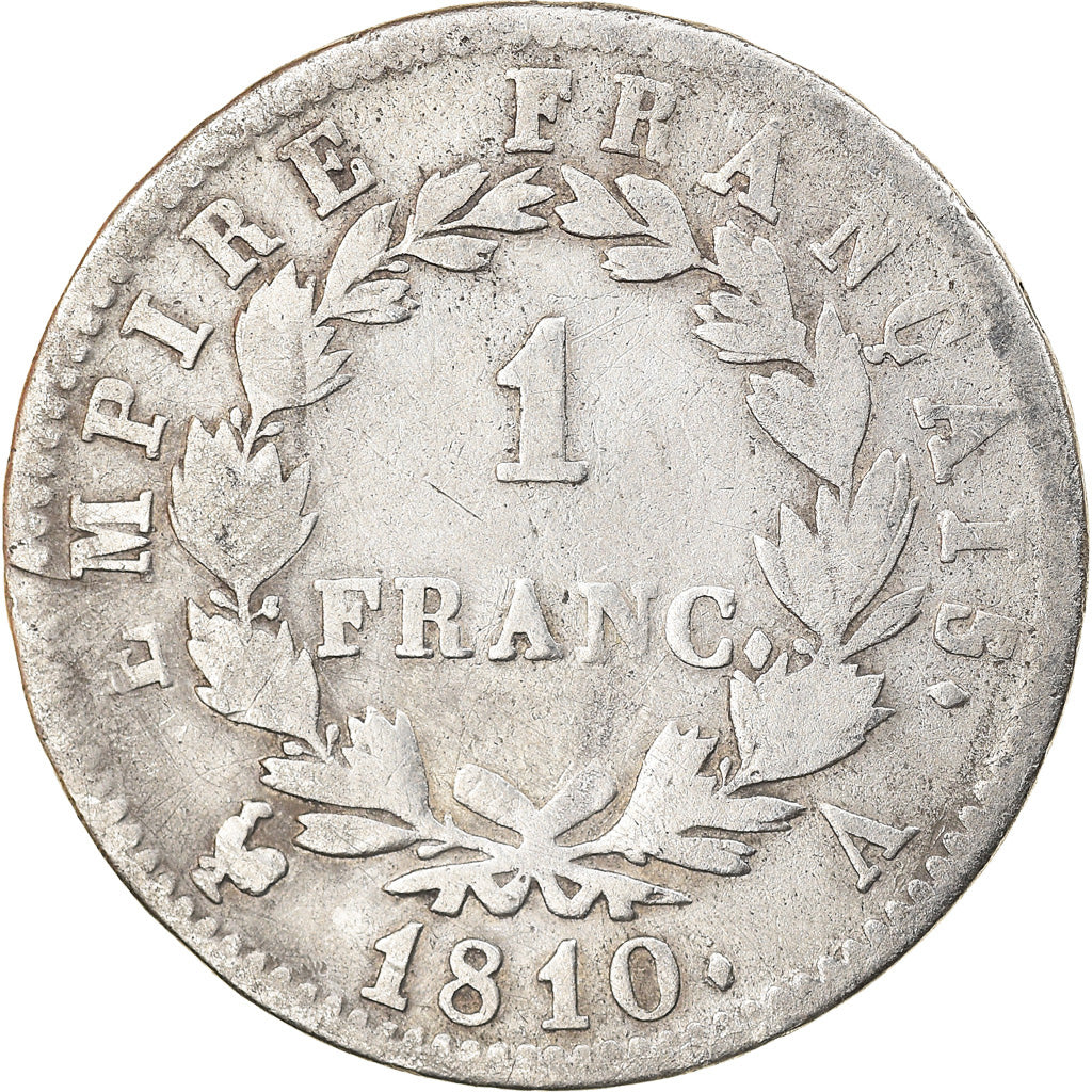 Moneda, Francia, Napoléon I, Franc, 1810, Paris, BC+, Plata, KM:692.1