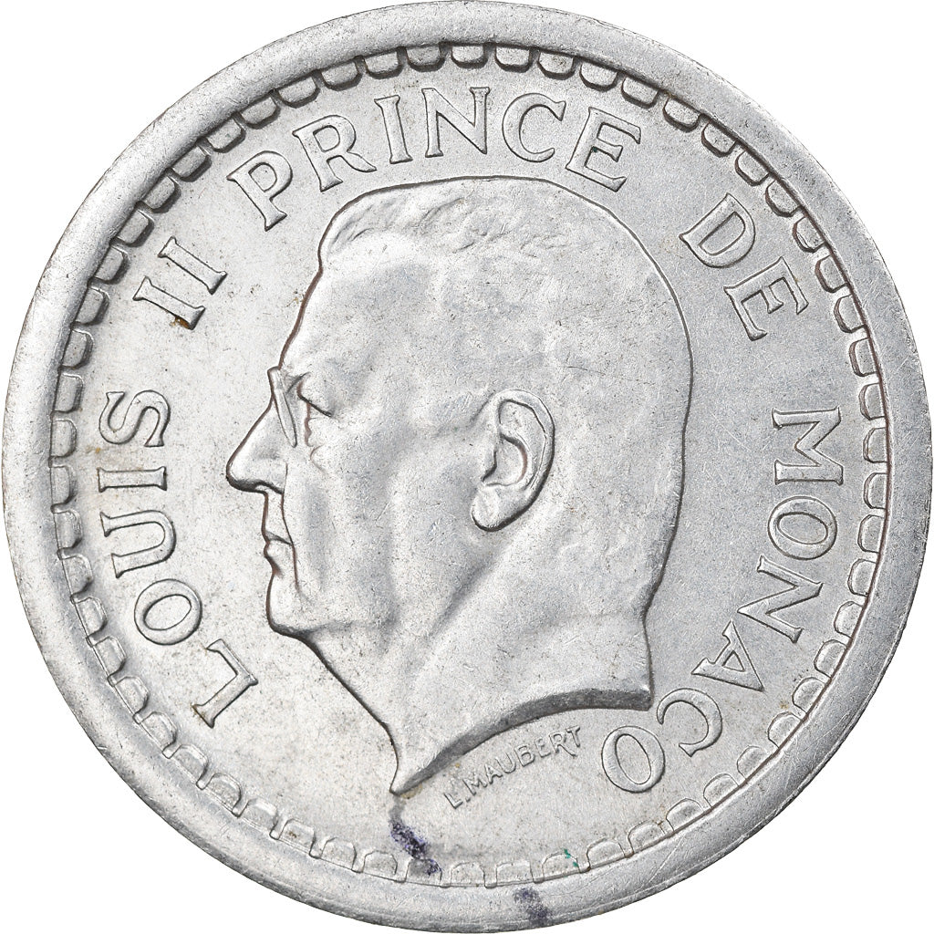 Moeda, Mónaco, Louis II, 2 Francs, 1943, Paris, EF(40-45), Alumínio, KM:121