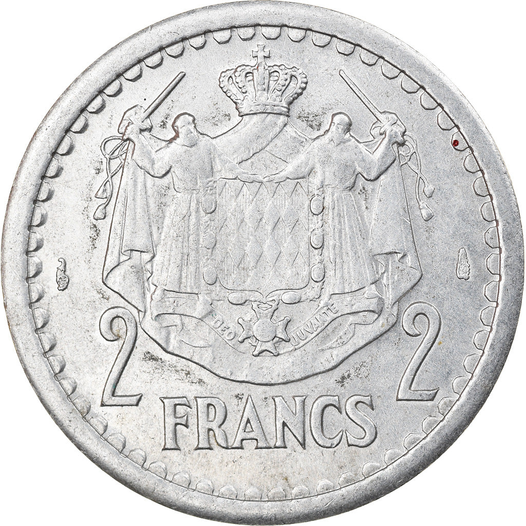 Moeda, Mónaco, Louis II, 2 Francs, 1943, Paris, EF(40-45), Alumínio, KM:121