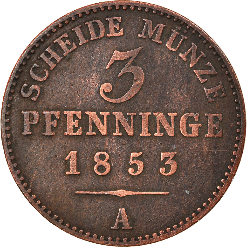 Coin, German States, PRUSSIA, Friedrich Wilhelm IV, 3 Pfennig, 1853, VF(30-35)