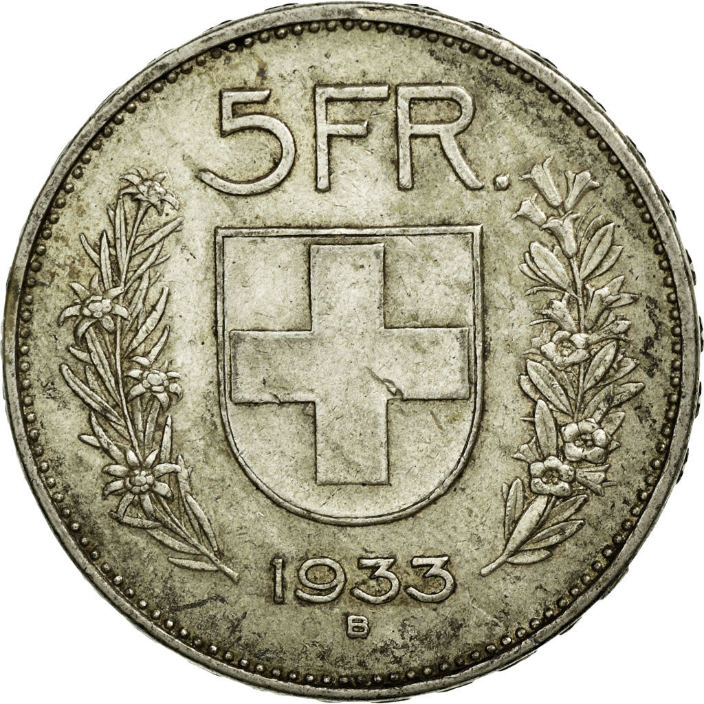 Coin, Switzerland, 5 Francs, 1933, Bern, AU(50-53), Silver, KM:40