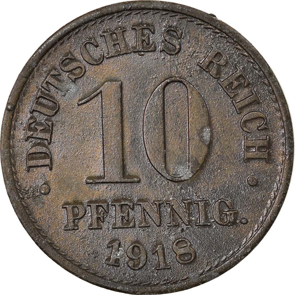 Coin, GERMANY - EMPIRE, 10 Pfennig, 1918, VF(20-25), Zinc, KM:26