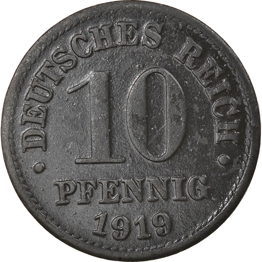 Coin, GERMANY - EMPIRE, 10 Pfennig, 1919, VF(20-25), Zinc, KM:26