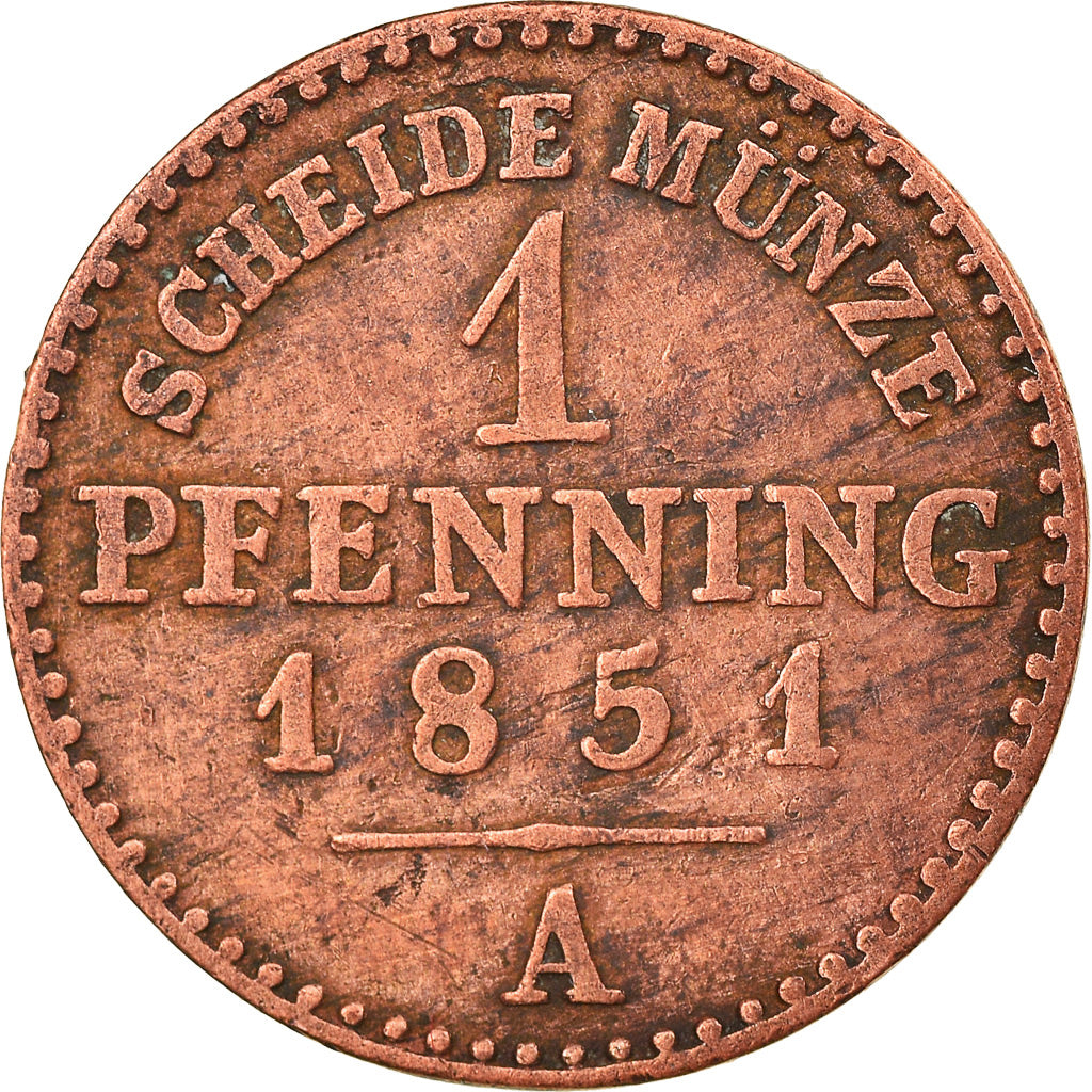 Coin, German States, PRUSSIA, Friedrich Wilhelm IV, Pfennig, 1851, VF(30-35)