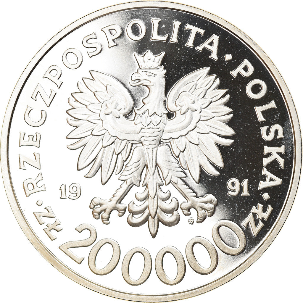 Coin, Poland, 200000 Zlotych, 1991, Warsaw, MS(64), Silver, KM:228