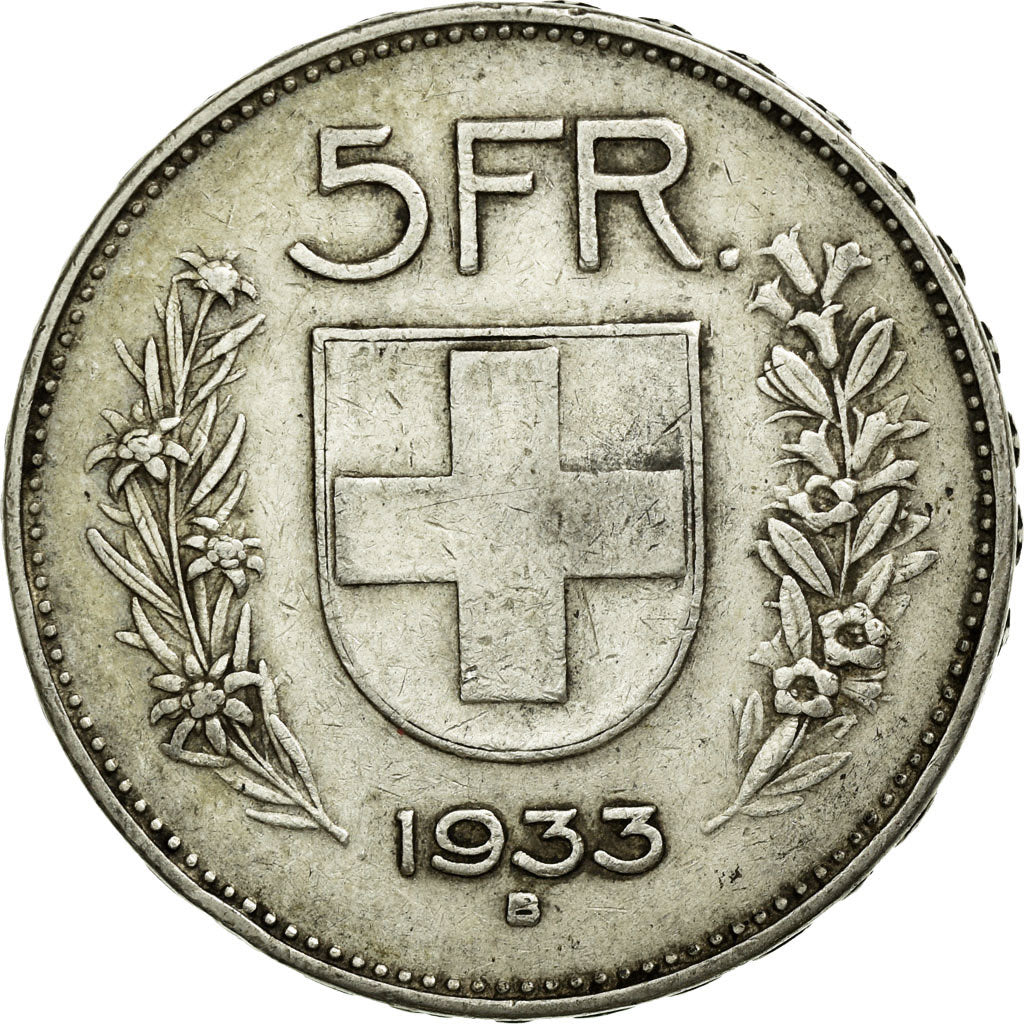 Coin, Switzerland, 5 Francs, 1933, Bern, EF(40-45), Silver, KM:40