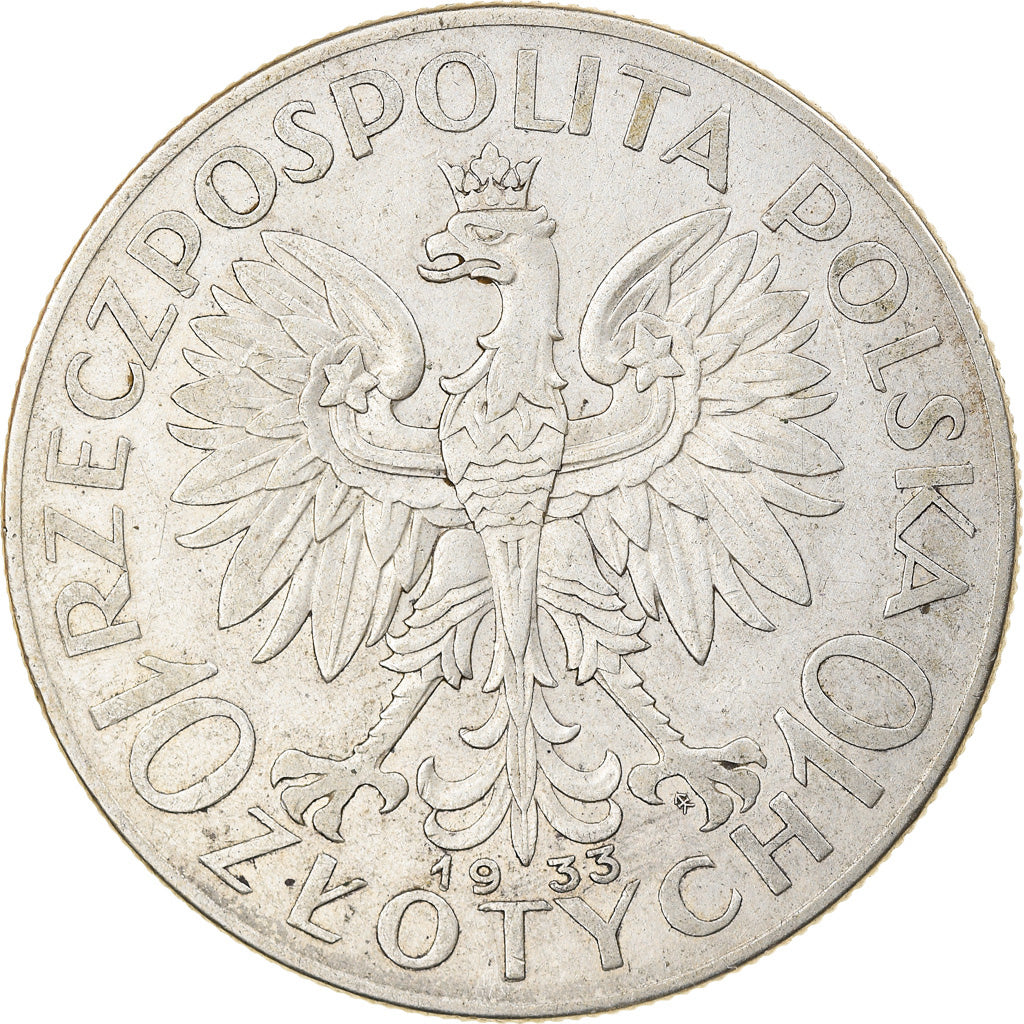 Coin, Poland, 10 Zlotych, 1933, Warsaw, VF(30-35), Silver, KM:22