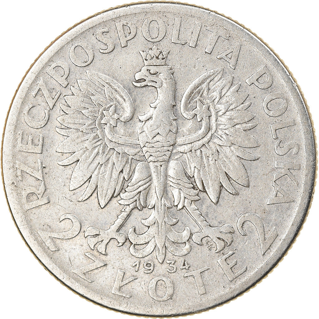 Moneda, Polonia, 2 Zlote, 1934, Warsaw, BC+, Plata, KM:20