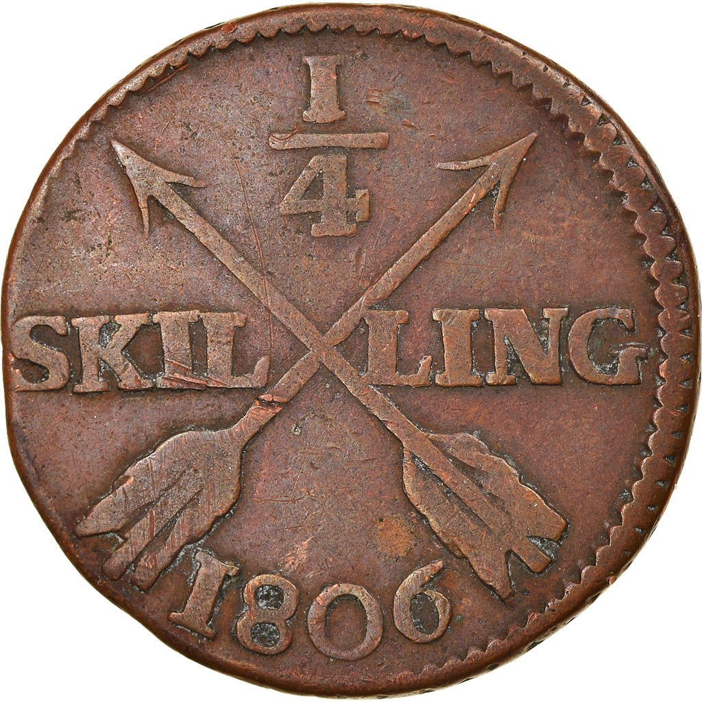 Coin, Sweden, Gustaf IV Adolf, 1/4 Skilling, 1806, VF(20-25), Copper, KM:564