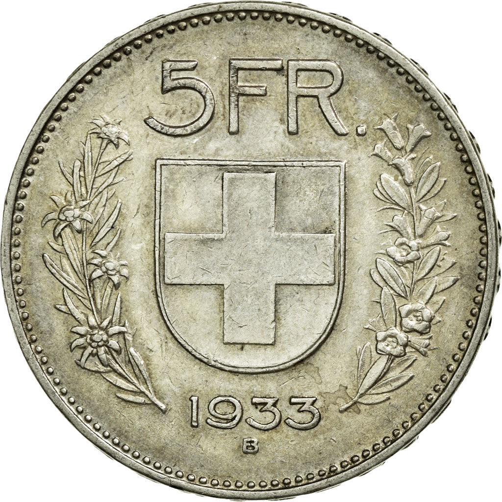 Coin, Switzerland, 5 Francs, 1933, Bern, EF(40-45), Silver, KM:40