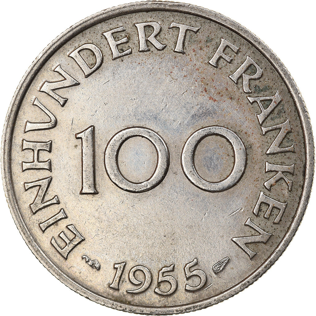 Moneta, SAARLAND, 100 Franken, 1955, Paris, MB+, Rame-nichel, KM:4
