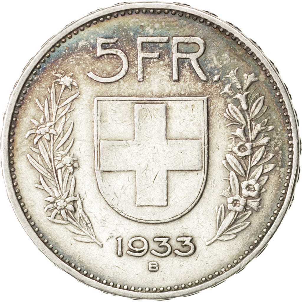 SWITZERLAND, 5 Francs, 1933, Bern, KM #40, EF(40-45), Silver, 31.45, 14.95