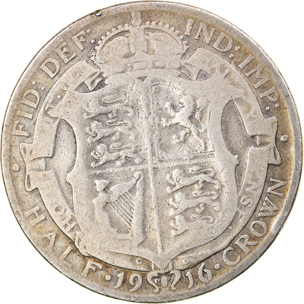 Coin, Great Britain, George V, 1/2 Crown, 1916, VF(20-25), Silver, KM:818.1